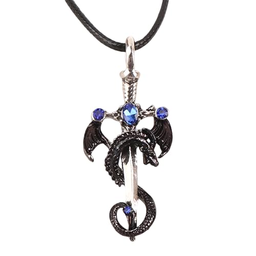 Collier dragon et épée en argent vintage le symbole de force pour homme