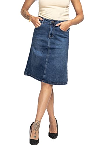 Van Der Rich ® - Knielanger Jeansrock im Ausgestellten Stil aus Dehnbarem Stoff - Damen (Blau, EU38)