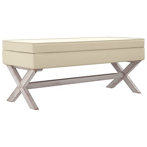 Rantry Taburete con almacenaje Lino Beige 110x45x49 cm, Banco Asiento Tapizado Patas Salón Sala de Estar Pasillo Entrada Recibidor Dormitorio Casa Interior Bancos para recibidores y Almacenamiento - imagen 3