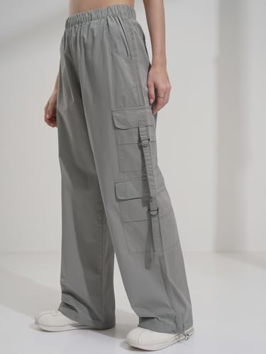 Image of Tokyo Talkies Pure Cotton Straight Wide Leg Cargo Pants |Relaxed Fit Utility Trousers