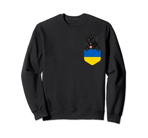 Ukraine Flag Bouvier des Flandres Dog In Pocket Sweatshirt, Black