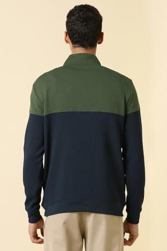 Image of Allen Solly Men's Cotton Blend Casual Sweatshirt with Half Zip and Straight Pocket