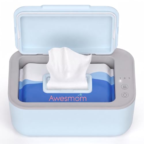 Image of Awesmom Wipe Warmer for Baby & Adult Wet Wipes, Large Capacity Diaper Wipes Dispenser, 3-Level Adjustable Temperature, Silent & Even Heating, Blue