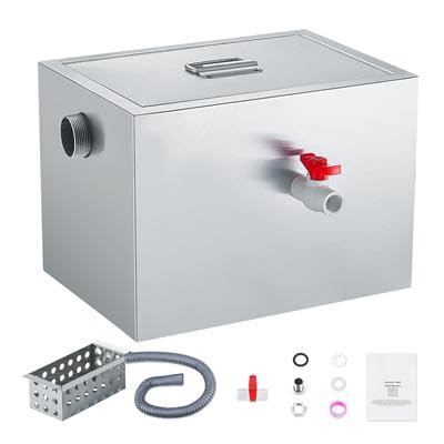 Happybuy Commercial Grease Trap - 8 LBS, Side Inlet, Under Sink, Stainless Steel, 2.8 GPM, for Restaurant, Canteen, Home Kitchen