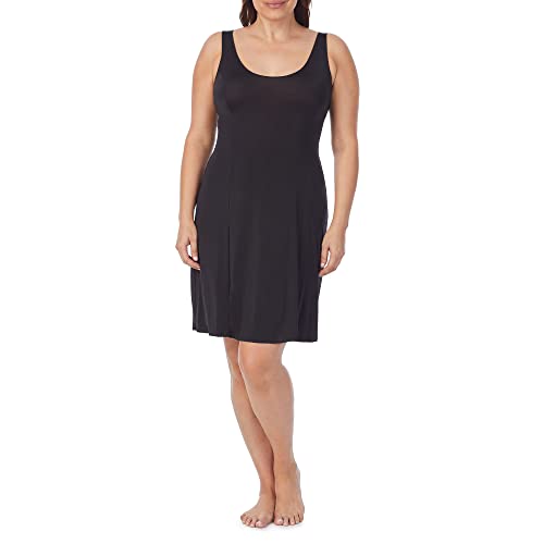 Jones New York Womens Silky Full Slip Dress Above the Knee - 38” Anti-Cling Slip with Scallop Neckline and Hem Detail - 1X - Black