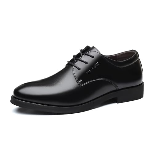 Leather Shoes Breathable Casual Business Leather Shoes Versatile Pointed lace-up Wedding Shoes Oxfords(Black,6.5)