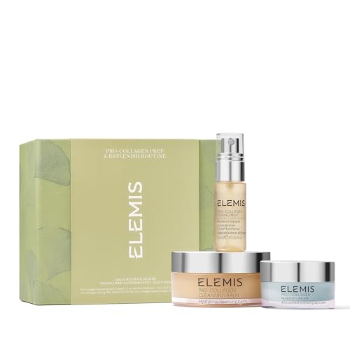 ELEMIS Pro-Collagen Prep & Replenish Routine 3-Step Hydrating Skincare Set for Refined & Replenished Skin Includes Full-Size Cleansing Balm Deluxe Travel-Size Toning Mist & Marine Cream