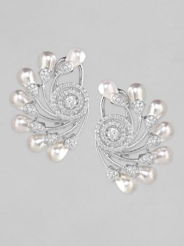Image of Rubans Stud Earrings Oversized Fashionable American Diamond Stylish Jewellery Gift for Women & Girls