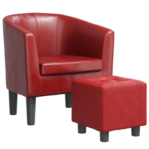 vidaXL Fauteuil Cabriolet avec Repose-Pied, Chaise avec Dossier, Siège avec Accoudoirs, Canapé de Bureau Salon Chambre, Rouge Bordeaux Similicuir
