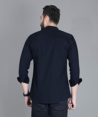Image of Fifth Anfold Men's Pure Cotton Solid Color Mandarin Collar Full Sleeve Casual Wear Shirt, Office Wear for Men