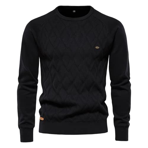 Jersey para hombre, cuello redondo, cálido, de punto, de manga larga, color liso, básico, cuello redondo, jersey de invierno para hombre, suéter de invierno con cuello redondo, suéter casual de otoño,