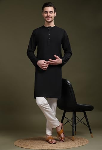 Image of SKAVIJ Men's Pure Cotton Solid Kurta Pajama Set Round Neck Casual Yoga Dress