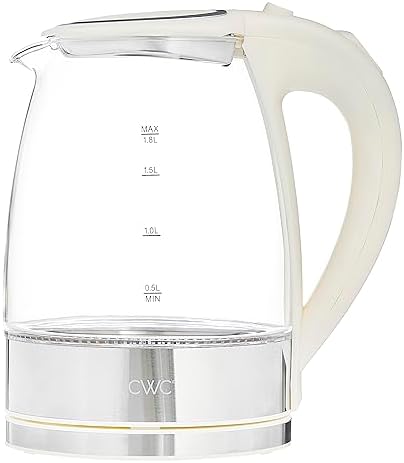 COOK WITH COLOR Glass Electric Kettle 1.8L – Rapid Boil, Sleek Design, and Safety Features – Great for Quick and Easy, Cream