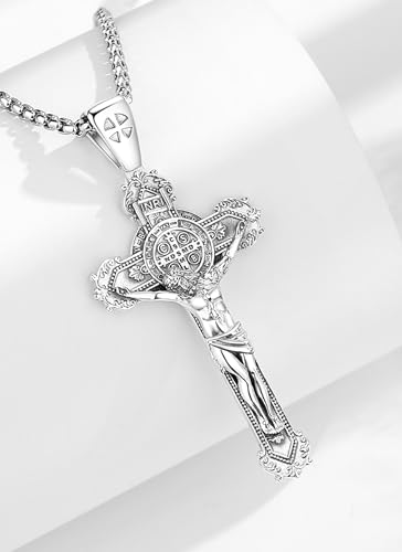 AEONSLOVE 925 Sterling Silver Saint Benedict/St Michael/Cruz de Caravaca Pendant Necklace Religious Gifts for Women Men4
