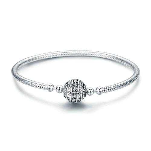 Bracelet chaîne serpent argent 925 et fermoir rond strass clairs pour femme