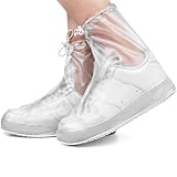 (White) Rain Boots Shoe Covers Waterproof for Men Women Shoe Protectors with Zipper Not-Slip Reusable Overshoes Galoshes for Hiking Climbing Camping Cycling Rainy Day (XL)