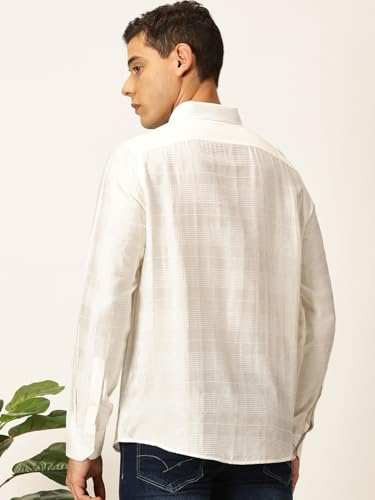 Image of Thomas Scott Men's | Self-Design | Full Sleeve | Slim Fit | Poly Cotton | Spread Collar | Casual Shirt