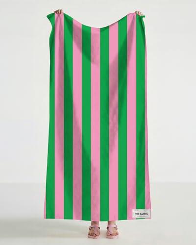 The Barrel Microfiber Travel & Gym Towel Quick Dry Lightweight Sand-Free Beach Towel with Compact Design (Bloom - Pink & Green)