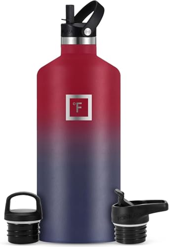 IRON °FLASK Camping & Hiking Hydration Flask with Straw, BPA-Free Insulated Stainless Steel Sports Water Bottle - 64 oz Dark Rainbow