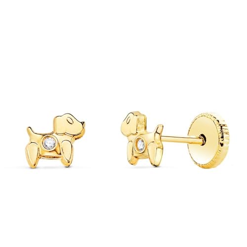 Pendientes Oro 18k niña 5mm. perro detalle circonita