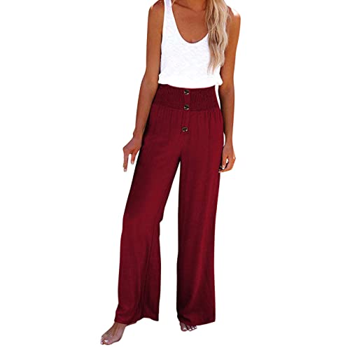 Generisch Pantalones de lino blanco para mujer Pantalones ajustados Casual Plus Size Pantalones cortos de cintura alta Pantalones cortos para mujer con, Vino, M