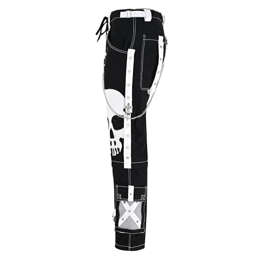 Gothic Punk Pants with Skull Design & Chain Straps – Black and White Alternative Fashion – 100% Cotton4
