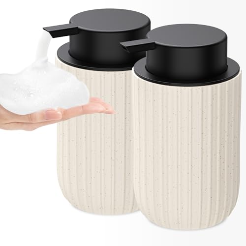 Image of Ceramic Foaming Soap Dispenser, 12 oz Bathroom Foam Hand Soap Dispenser, Refillable Lotion Soap Dispenser with Removable Pump for Kitchen Hand Wash Dispenser, Modern Home Decor(2Pack-Speckled Beige)