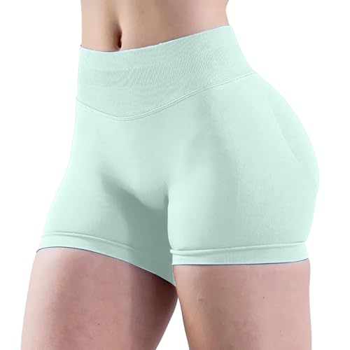 Generisch Pantalones cortos de yoga para mujer, cintura alta, pantalones cortos de fitness para mujer, control de abdomen, sin costuras, pantalones cortos de secado rápido, pantalones de ciclismo
