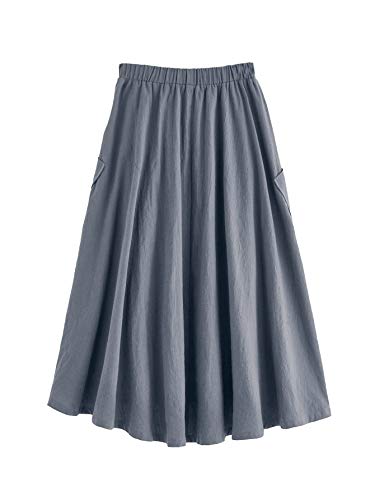 Sweatyrocks Women's Casual High Waist Pleated A-Line Midi Skirt With Pocket Grey M #TOP1
