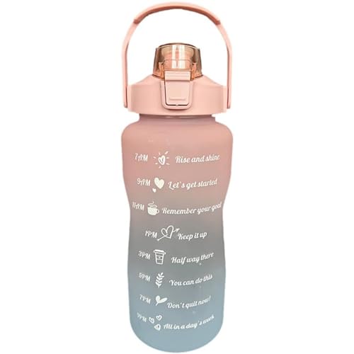 GUAKK 2L Sports Water Bottle with Straw & Time Markings Plastic Motivational Bottle for Gym, Running, Yoga & Outdoor Activities (Pink)