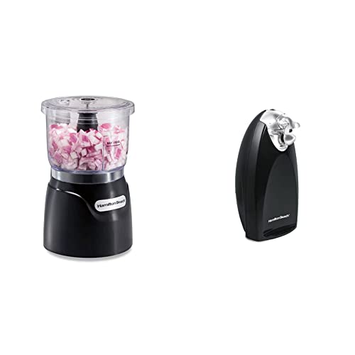 Hamilton Beach Electric Vegetable Chopper & Mini Food Processor, 3-Cup, 350 Watts, Black (72850) & Electric Automatic Can Opener, Black