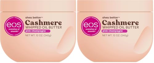 Image of eos Cashmere Whipped Oil Body Butter, Pink Champagne, 72 Hour Weightless Moisture For Dry Skin, Rich Formula and Deep Hydration, Body Care, 12 oz (Pack of 2)