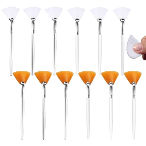 Pinceles para Mascarilla [12 Piezas], Pinceles en Forma de Abanico, Brocha para Mascarilla Facial, Cepillo Aplicador de Ácido