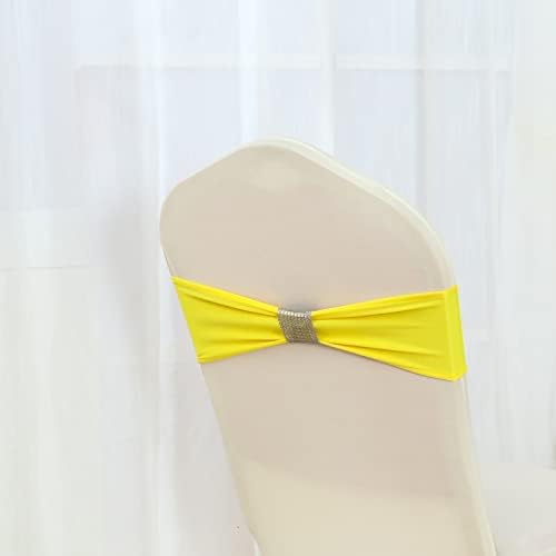 Spandex Wedding Chair Sash Bow Tie Ribbon Amazing Band Party Banquet Decoration with Shiny Belt - Black(White)
