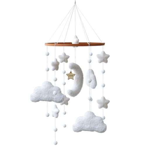 Décoration suspendue mobile bébé lit - Carillon étoiles blanches et lunes haut de gamme