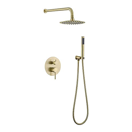 CPYGMXI Dual-Functional Mixer Shower Kit Brushed Gold Rain Shower System Round Shower Head with Handheld_8 in