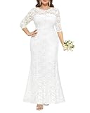 Plus Size Wedding Dress Bride White Lace Long Formal Mermaid Bridal Shower Maxi Elegant Prom Gowns with Sleeves Women