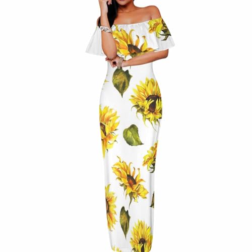 ワンピース Sunflower-Printed Midi Dress Off White Sunflower-Printed Midi Dress（ワンピース）｜Her lip to（ハー