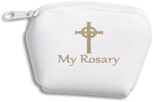 Catholic Gifts White Rosary Zippered Case with Gold Celtic Cross