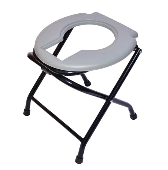 PARSHV CHEMIST Folding Elderly Disabled and Bathing Mobile Commode Stool/Chair with Comfortable and Anti Skid Seat (Color Geary Standard Size) Made In India Product (5)