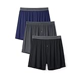 [DAVID ARCHY] トランクス メンズ 下着 竹繊維 前開き ボタン付き 通気性 吸汗 涼しさ パンツ 抗菌防臭 大きいサイズ ニットトランクス 3枚セット ダークブルー+ダークグレー+ブラック XL KR22001