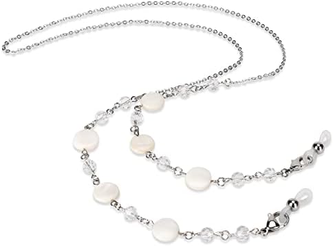 Sunglasses Chain Mask Chain Stainless Steel Natural Handmade Beads Fashion Glasses Strap Eyeglasses Holderss Around Neck Necklace for Women (white shell-A1)