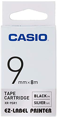Casio EZ Label Printer XR-9X1, self-Adhesive Label Tape, 9 mm x 8 m, Black on Silver
