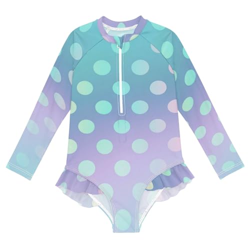 CHIFIGNO Long Sleeve One Piece Swimsuits for Girls Polka Dot Gradient Long Sleeve One Piece Swimsuit 3T
