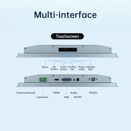 Image of 17-Inch Industrial Touch Screen Monitor, Ratio 4:3 Embedded PCAP Touchscreen Monitors | 10-Point Touch | No Drive, Plug and Play | IP65 Front | HD-MI VGA USB Port