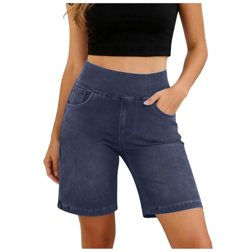 NerYuo Short Jean Femme Été Bermuda Haute Taille Elastique Baggy Confortable Décontracté Pantalon Court Jeans avec Poches S-XXL