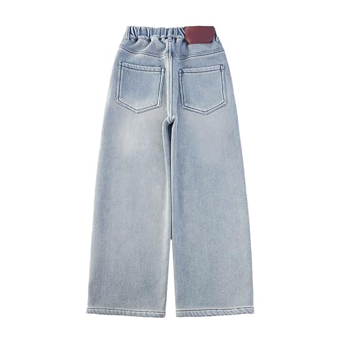 Baggy Wide Leg Denim Pant for Girls Elastic Waistband Straight Leg Jeans Fall High 𝐑ise Casual Trouser with Pokets