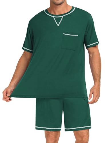 Image of SWOMOG Mens Pajamas Set Summer Sleepwear Short Sleeve Pjs Set Soft 2 Piece Lounge Set Comfy Loungewear with Pockets