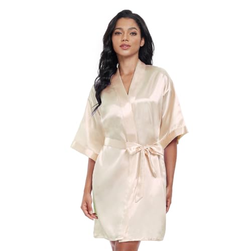 Image of Women's Short Satin Robes Lightweight Silky V-Neck Sleepwear Wedding Bridal Party Bride Bridesmaid Bathrobes