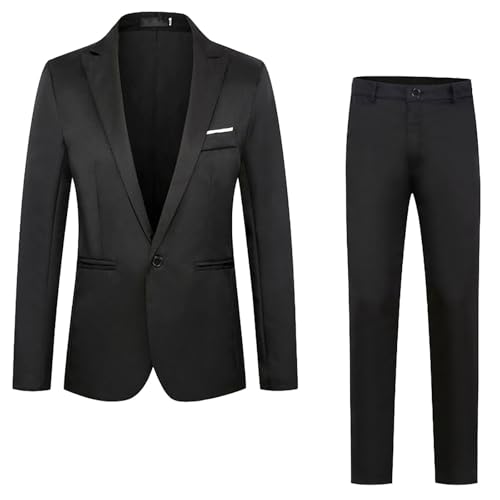 Mens Work Suits 2 Piece Slim Fit Suit Set One Button Business Prom Formal Dress Suit Blazer Jacket Pants Set M-5XL